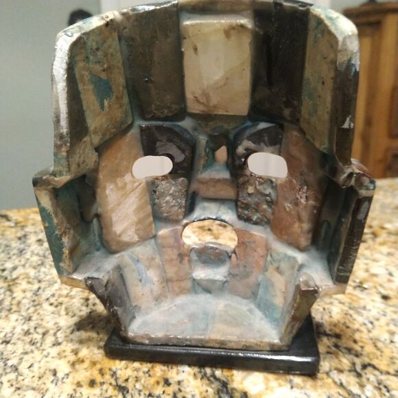Mayan Death Mask Mother Pearl Onyx Abalone Burial Mosaic Sculpture Folk Art - Picture 4 of 11